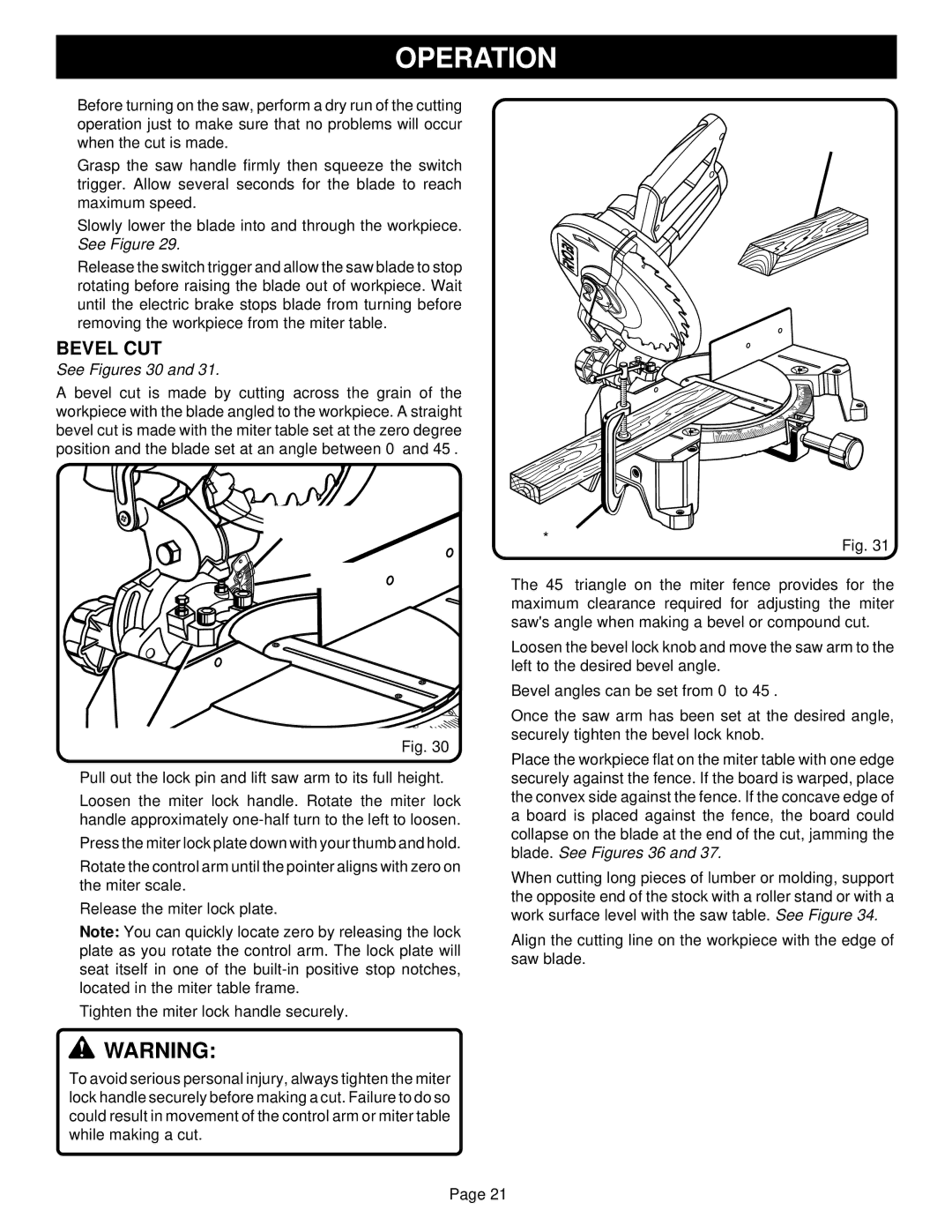 Ryobi TS1350 warranty See Figures 30, Bevel CUT Indicator Point, Mounting Bracket 