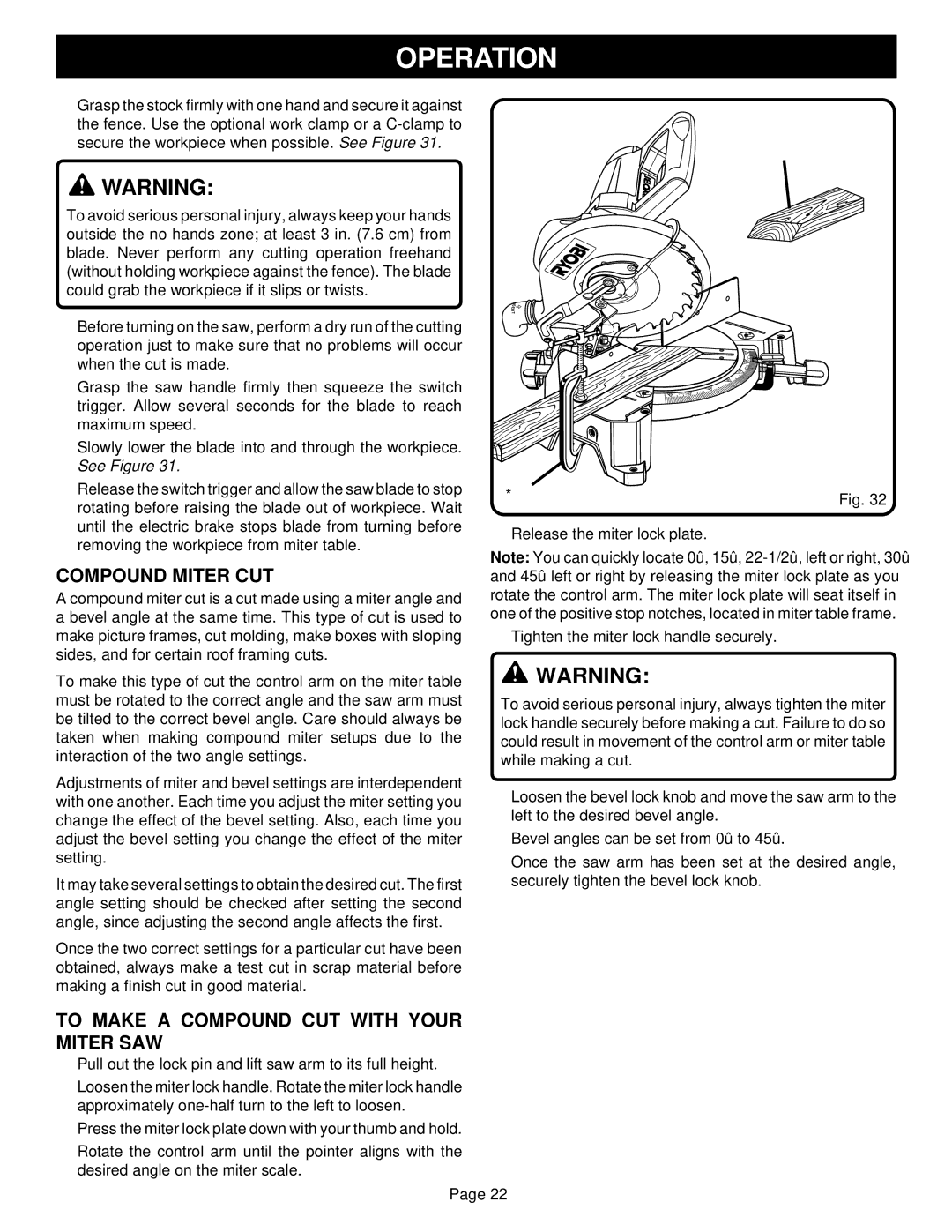 Ryobi TS1350 warranty Compound Miter CUT, To Make a Compound CUT with Your Miter SAW 