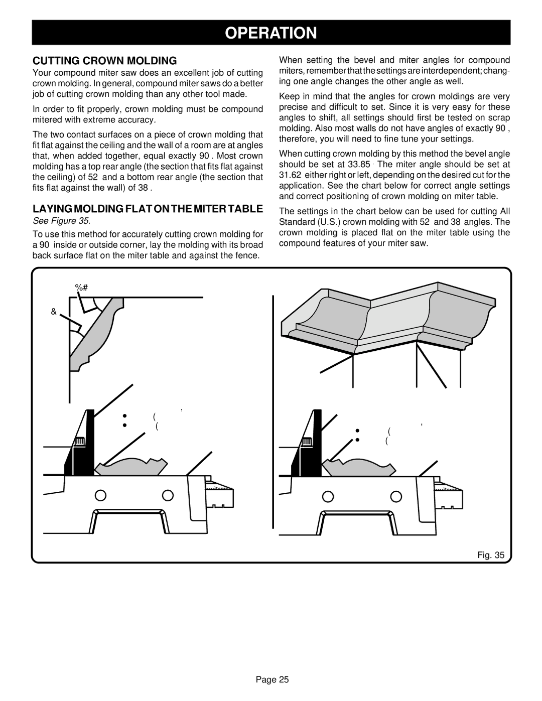 Ryobi TS1350 warranty Cutting Crown Molding, Laying Molding Flat on the Miter Table 