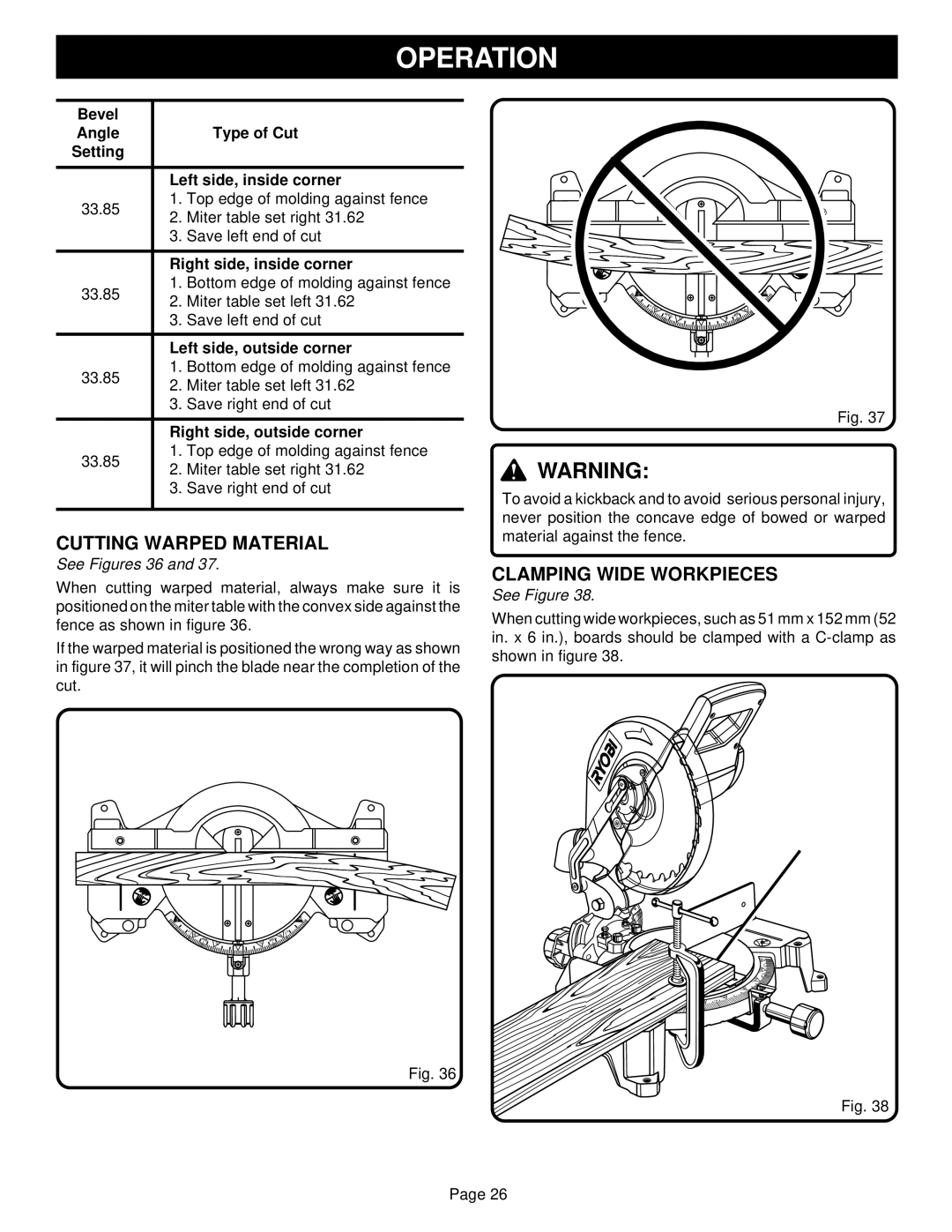 Ryobi TS1350 warranty Cutting Warped Material, Clamping Wide Workpieces, Right, Wrong, Wide Board 