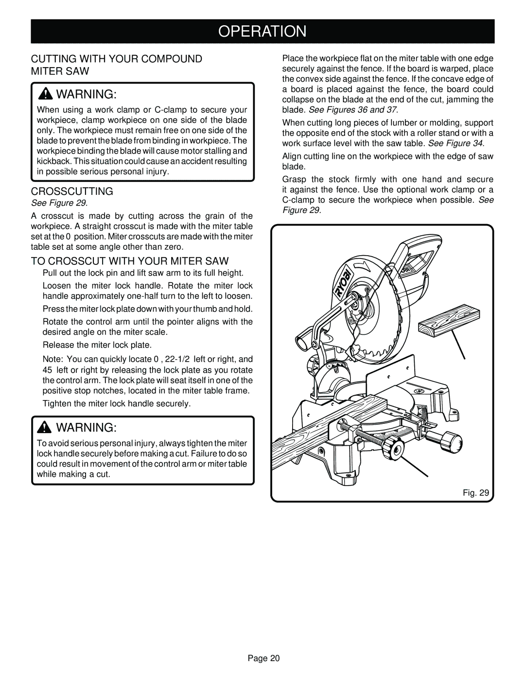 Ryobi TS1351 manual Cutting with Your Compound Miter SAW, Crosscutting, To Crosscut with Your Miter SAW 