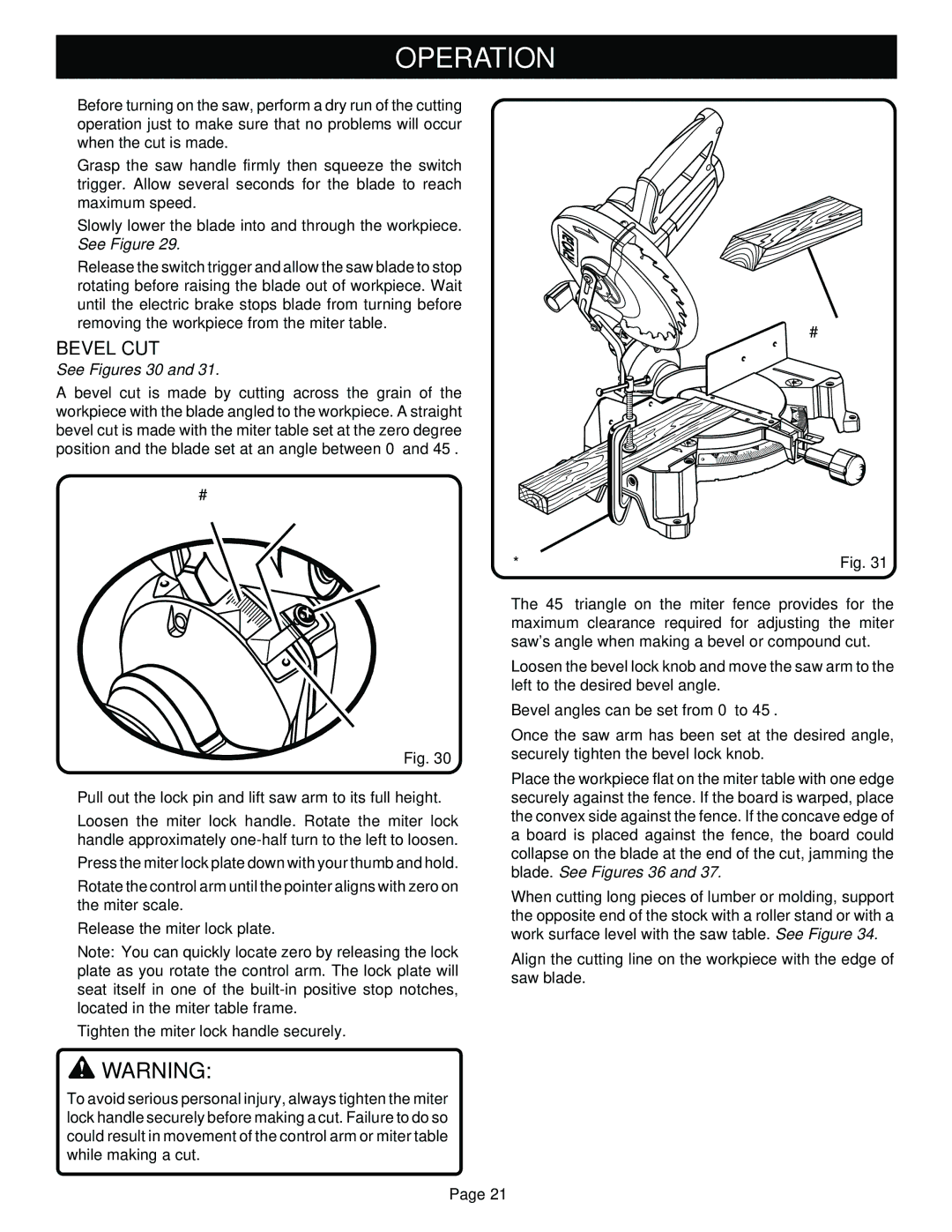 Ryobi TS1351 manual Bevel CUT, See Figures 30 