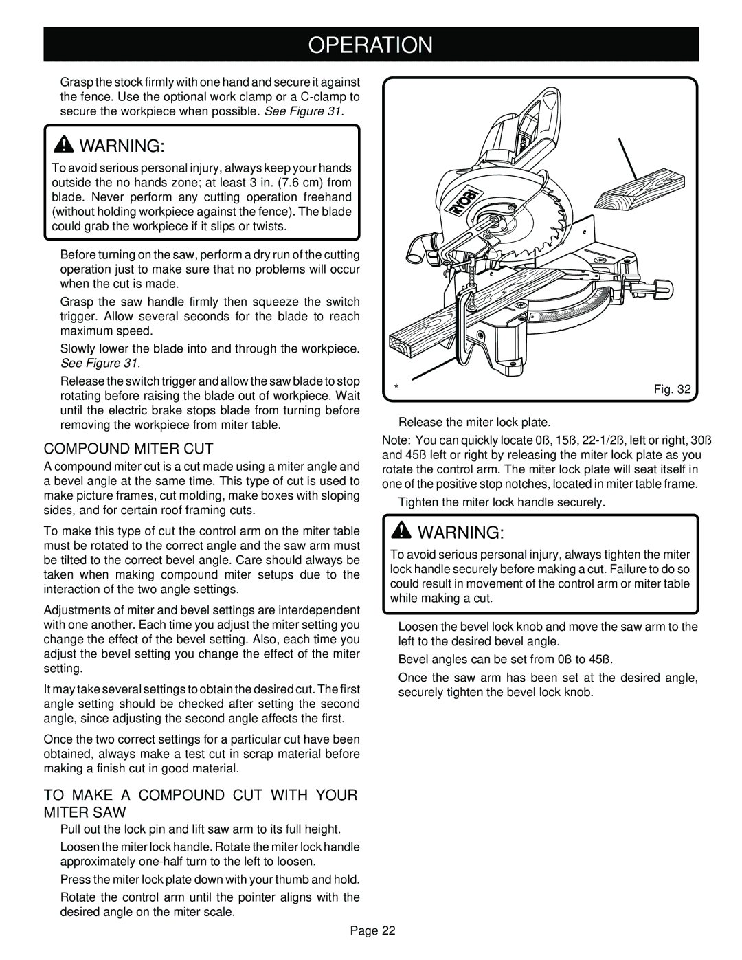 Ryobi TS1351 manual Compound Miter CUT, To Make a Compound CUT with Your Miter SAW 