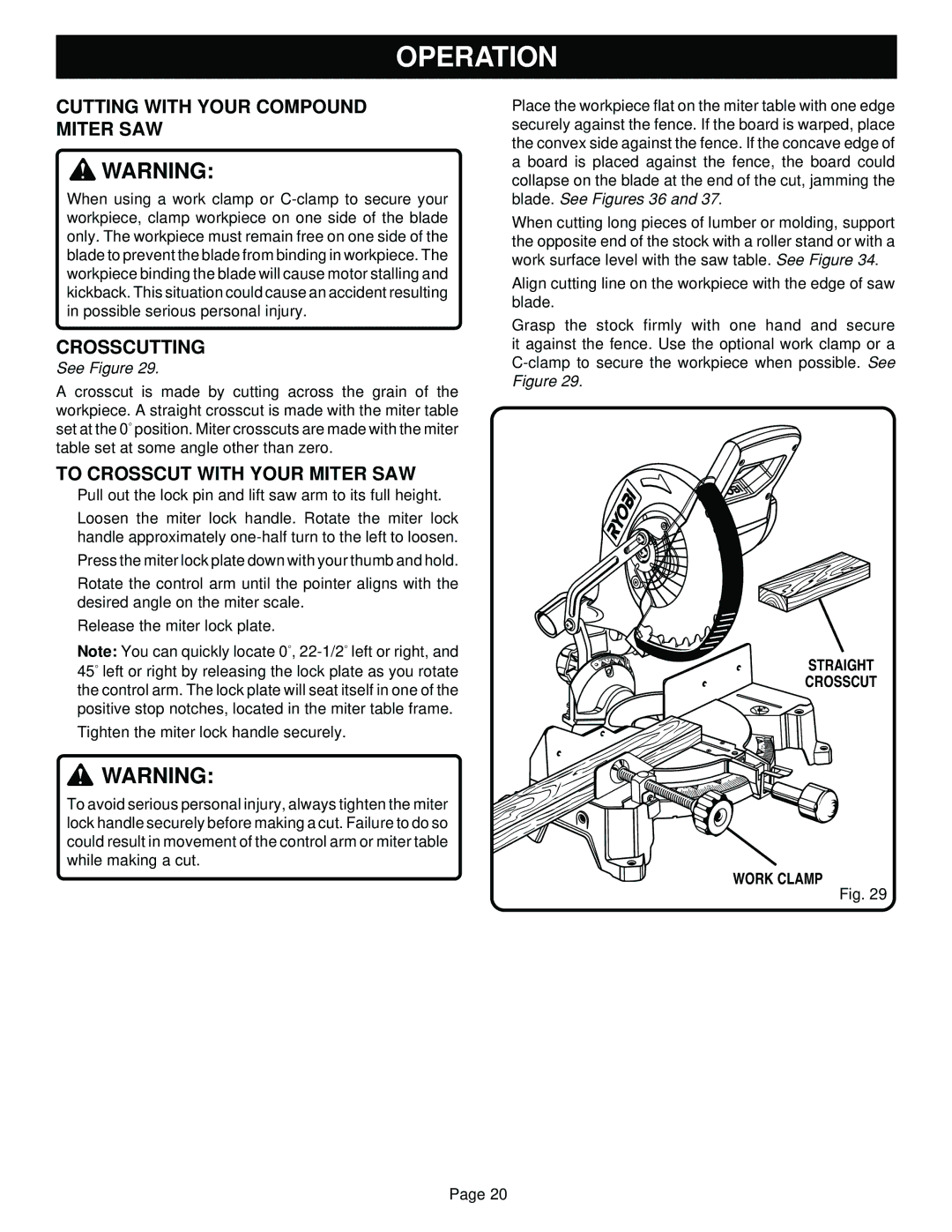 Ryobi TS1352 manual Cutting with Your Compound Miter SAW, Crosscutting, To Crosscut with Your Miter SAW 