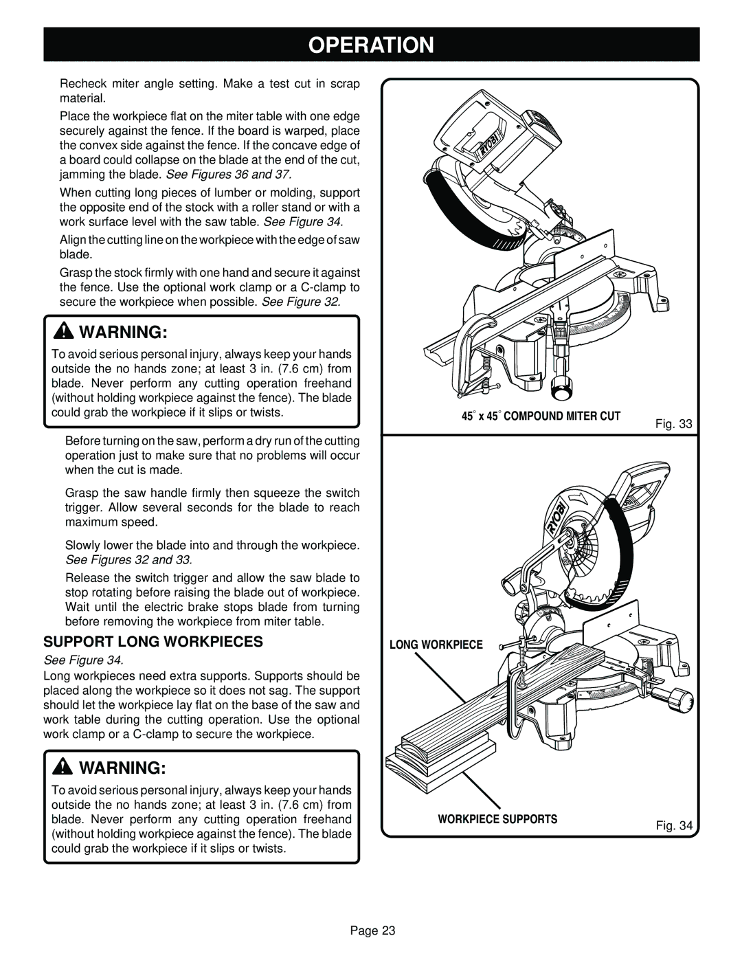 Ryobi TS1352 manual Support Long Workpieces, Workpiece Supports 