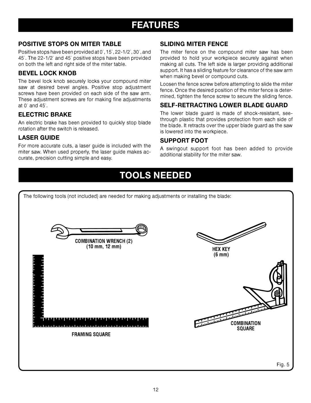 Ryobi TS1353DXL manual Tools Needed 