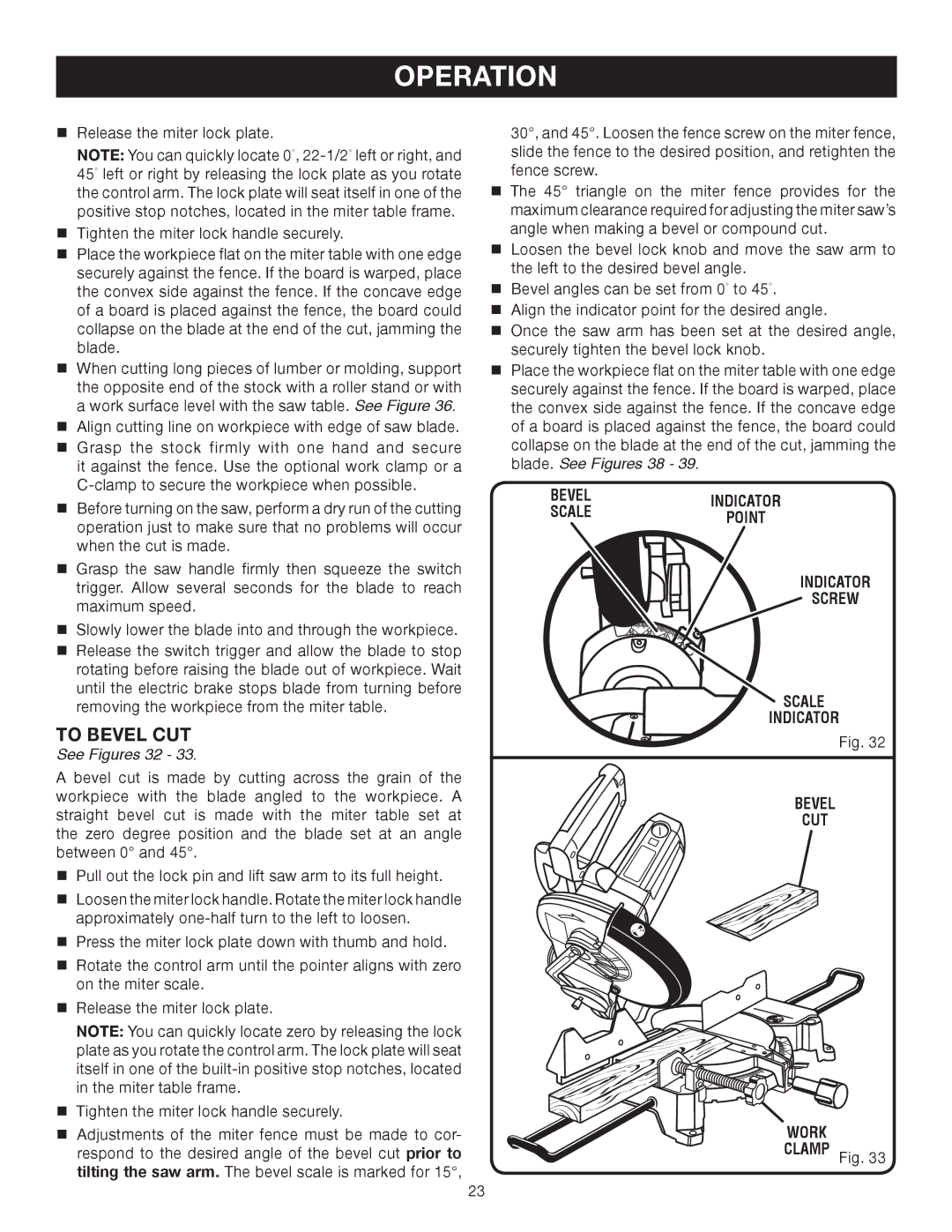 Ryobi TS1353DXL manual To Bevel CUT, See Figures 32 