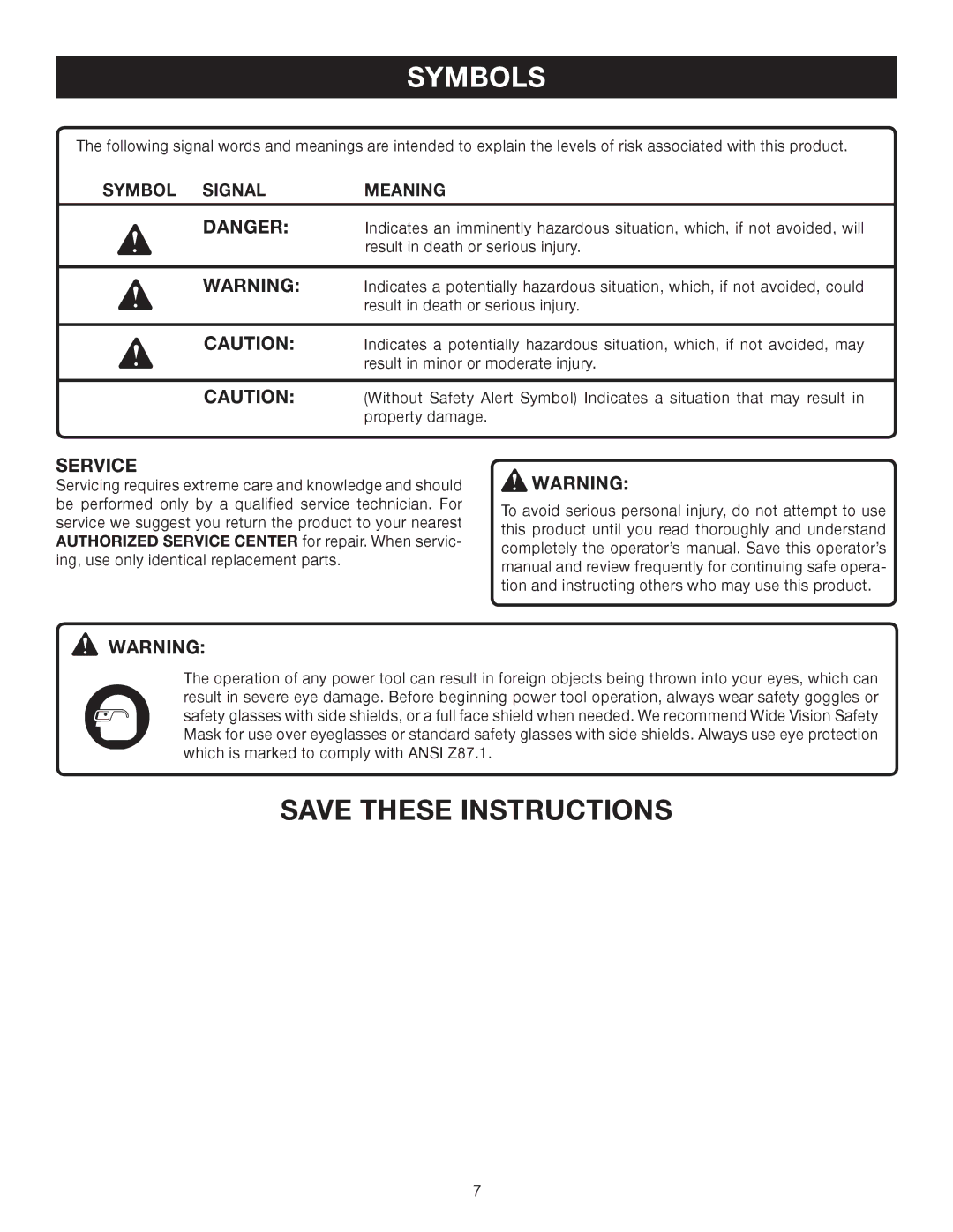 Ryobi TS1353DXL manual Service 