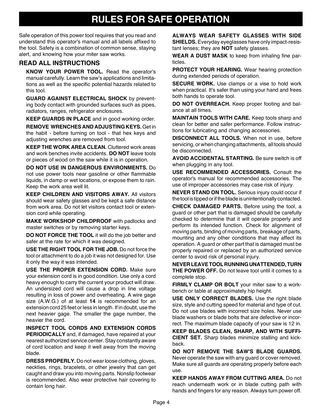 Ryobi TS1551 manual Read ALL Instructions 