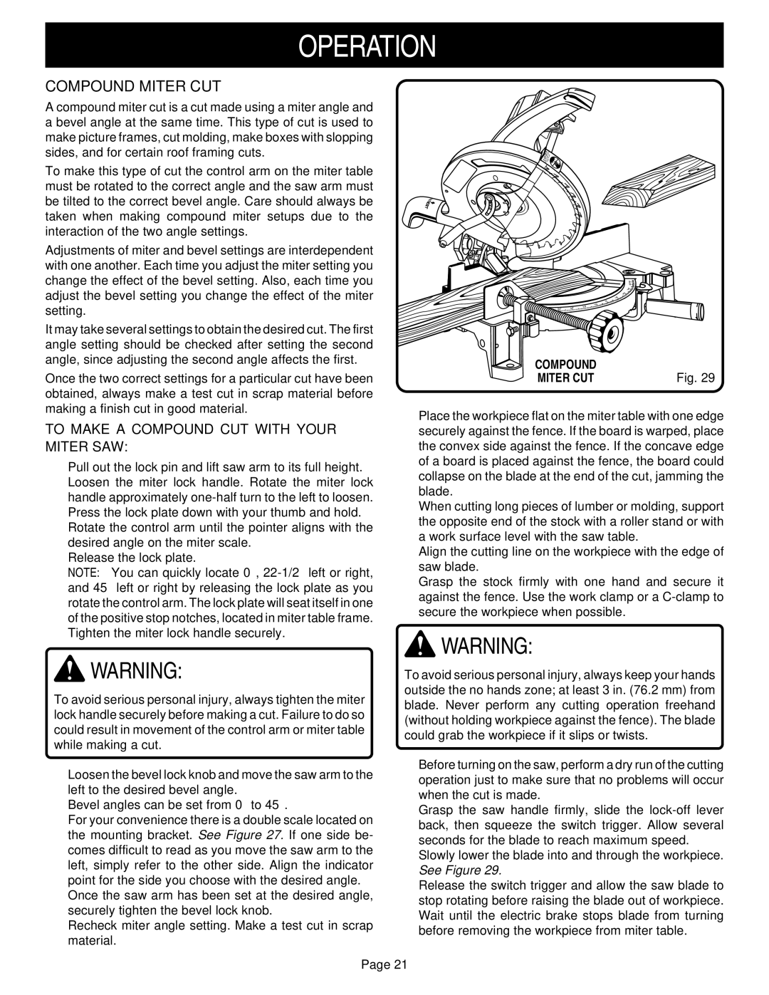 Ryobi TS230 warranty Compound Miter CUT, To Make a Compound CUT with Your Miter SAW 