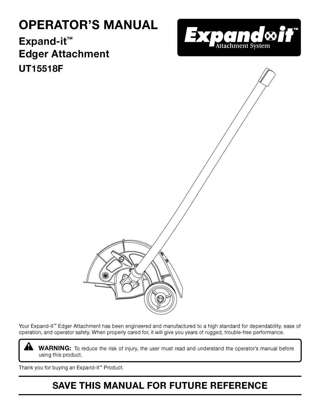 Ryobi UT15518F manual OPERATOR’S Manual, Save this Manual for Future Reference 