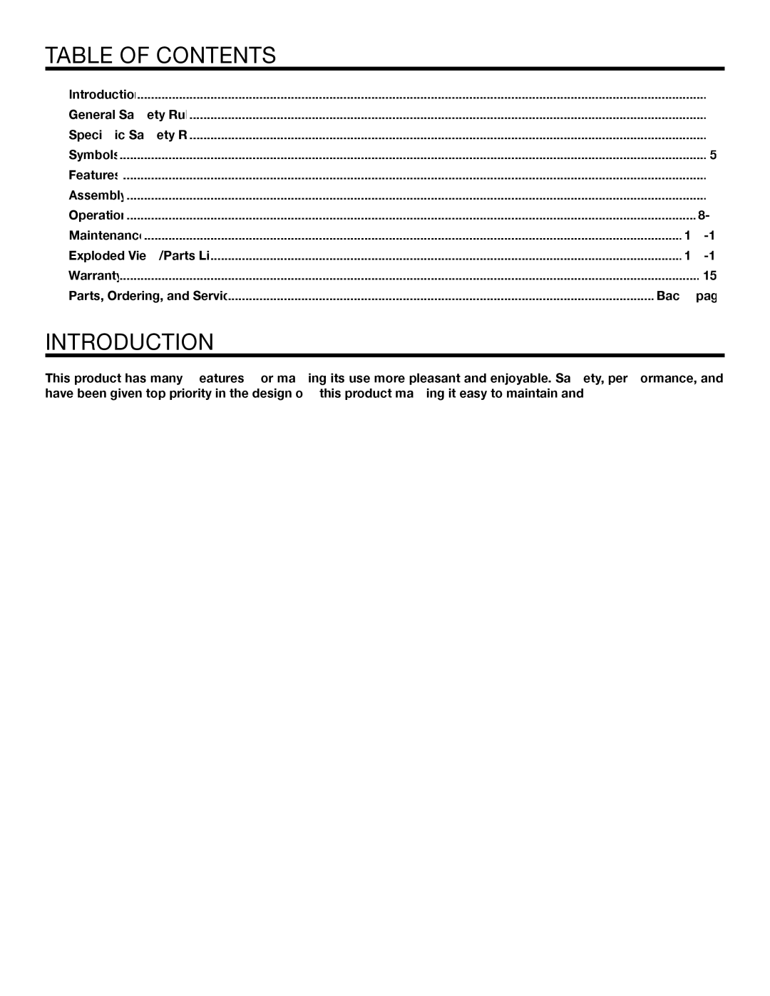 Ryobi UT15518F manual Table of Contents, Introduction 