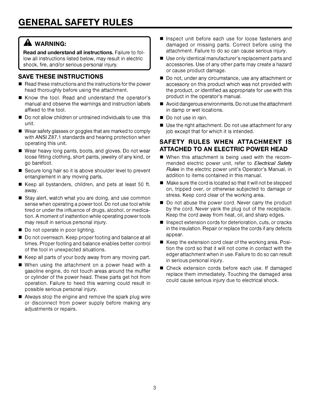 Ryobi UT15518F manual General Safety Rules 