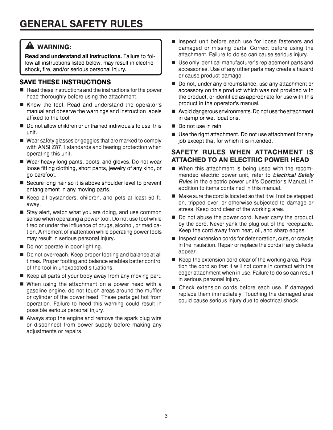 Ryobi UT15518F manual General Safety Rules, Save These Instructions 