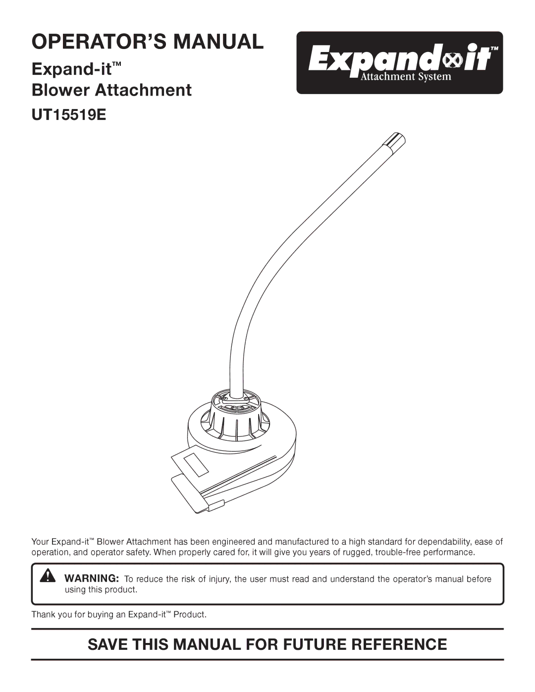 Ryobi UT15519E manual OPERATOR’S Manual, Save this Manual for Future Reference 