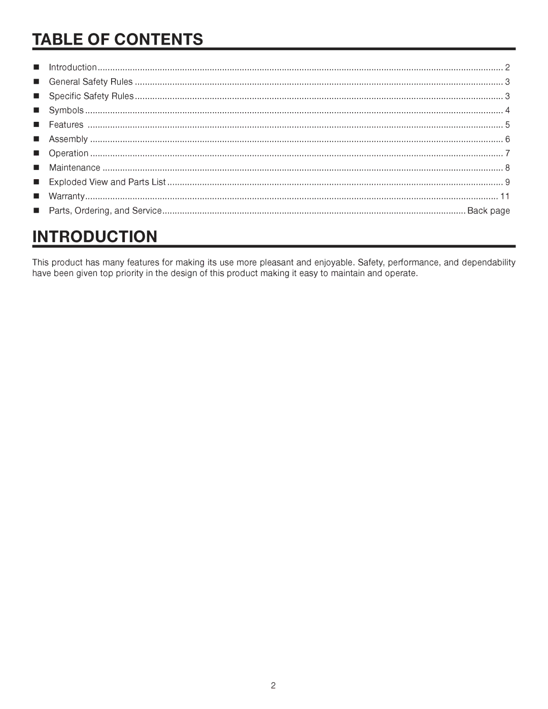 Ryobi UT15519E manual Table of Contents, Introduction 