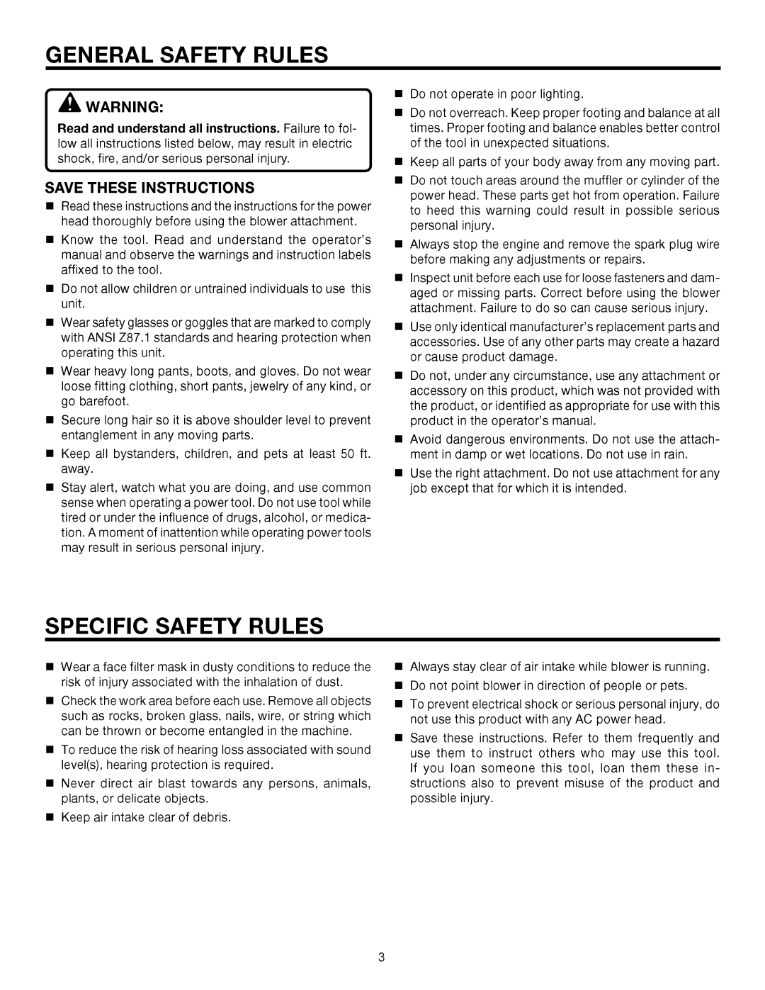 Ryobi UT15519E manual General Safety Rules, Specific Safety Rules 