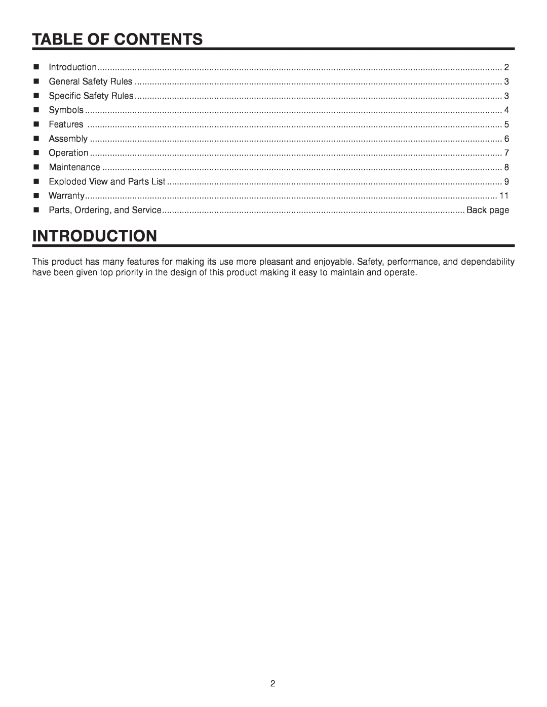 Ryobi UT15519E manual Table Of Contents, Introduction 