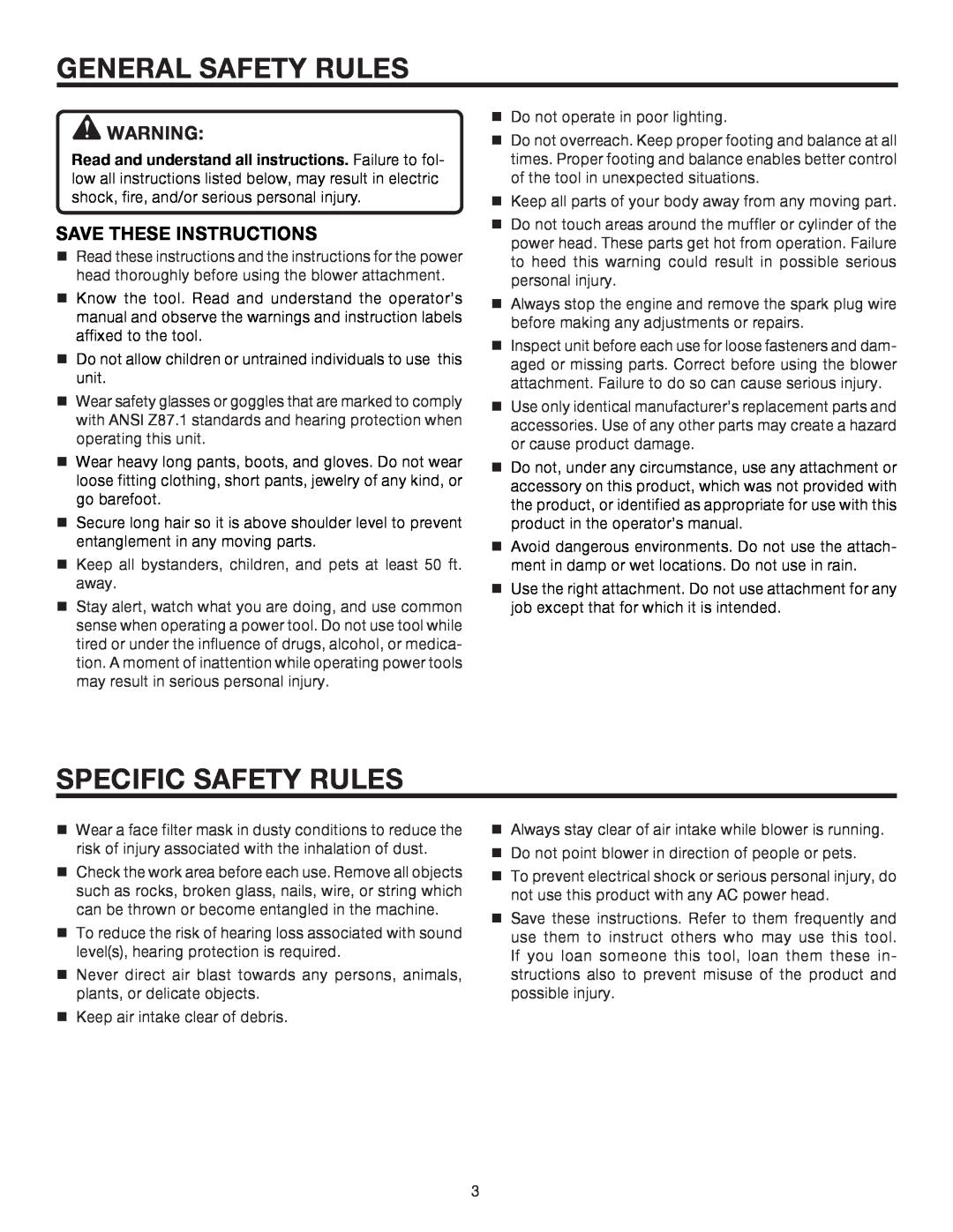 Ryobi UT15519E manual General Safety Rules, Specific Safety Rules, Save These Instructions 