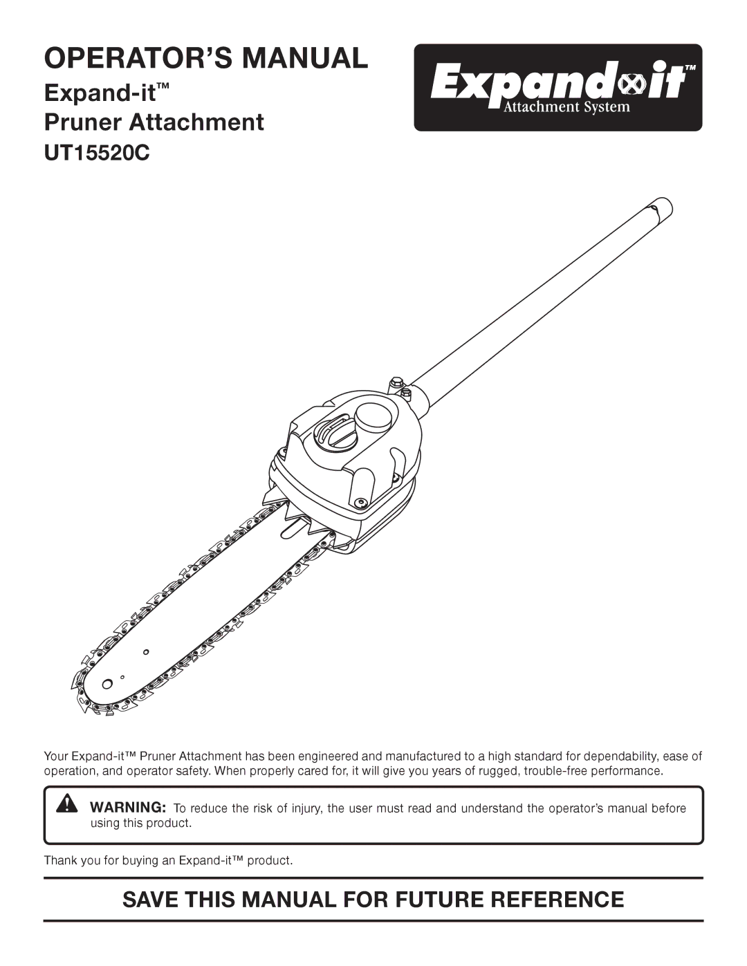 Ryobi UT15520C manual OPERATOR’S Manual, Save this Manual for Future Reference 