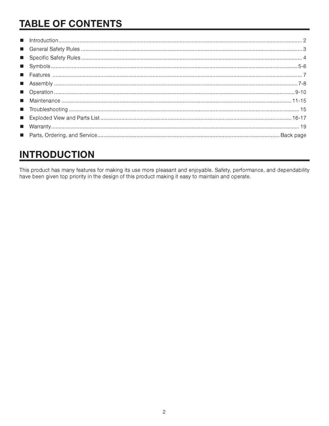 Ryobi UT15520C manual Table of Contents, Introduction 