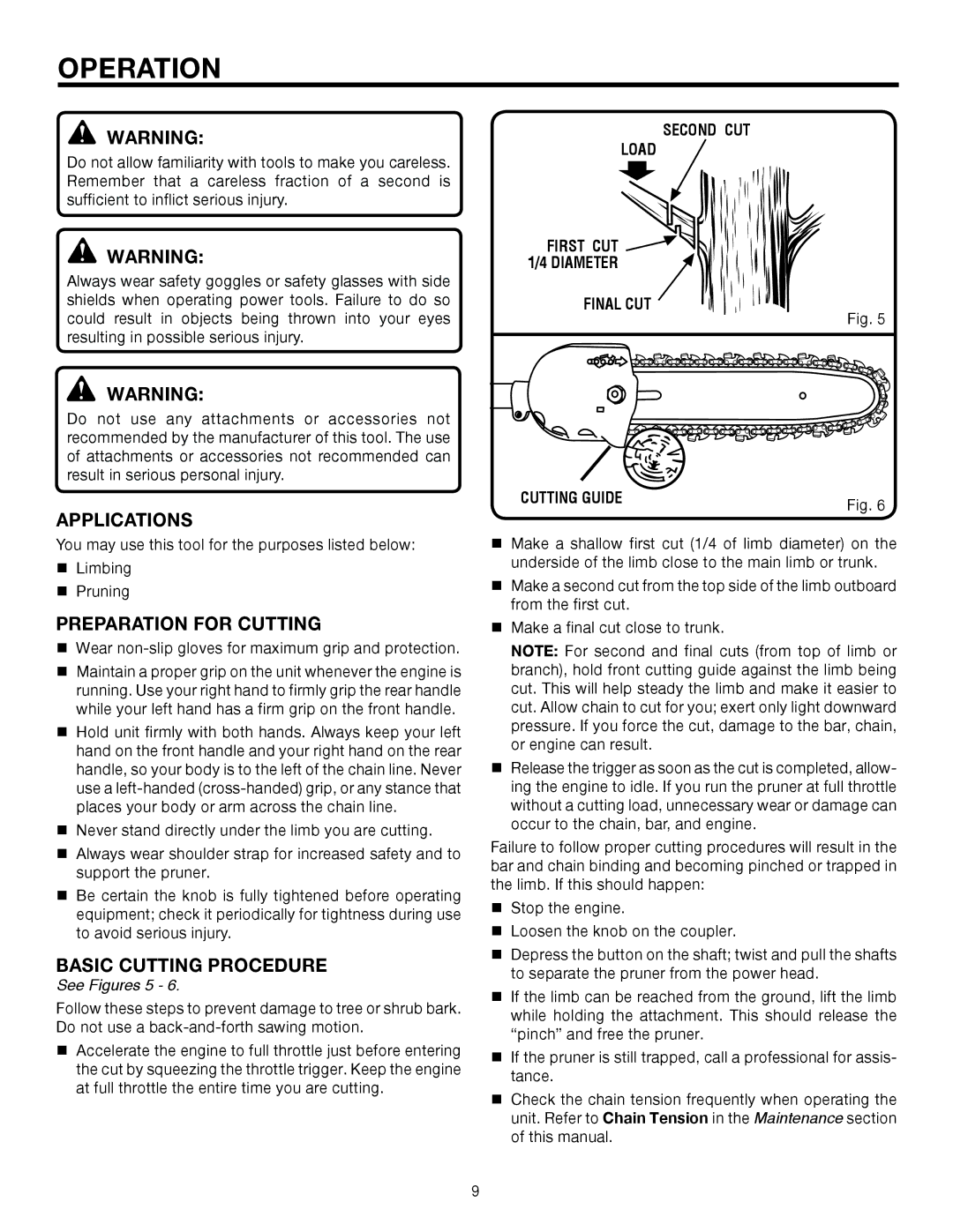 Ryobi UT15520C manual Operation, Applications, Preparation for Cutting, Basic Cutting Procedure, See Figures 5 