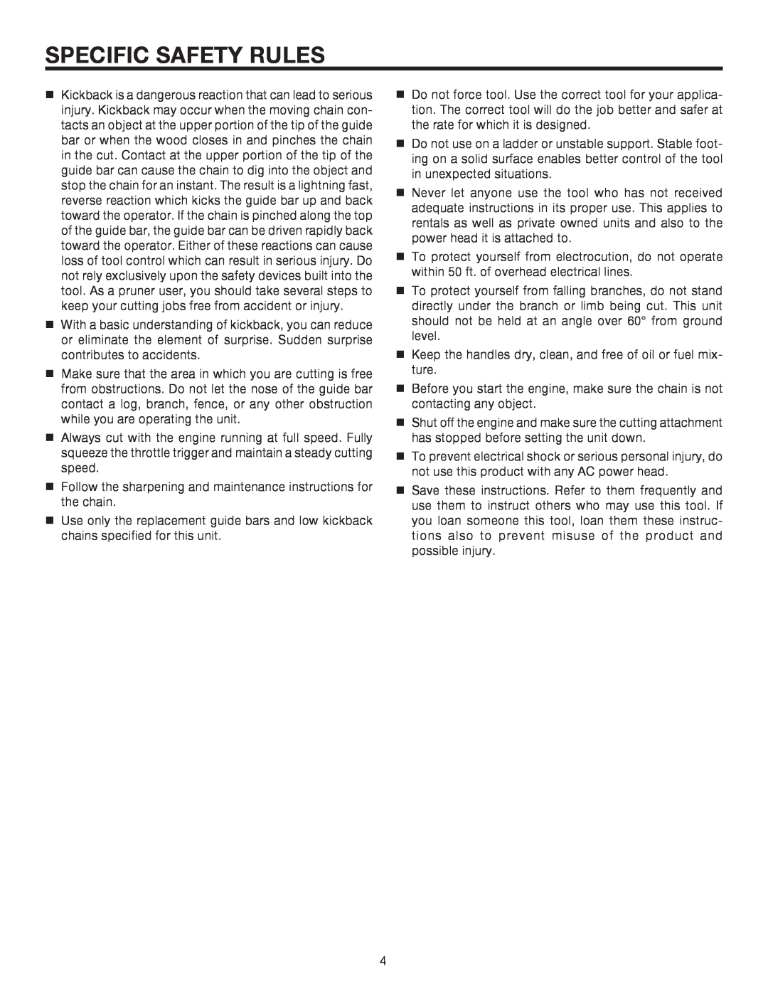 Ryobi UT15520C manual Specific Safety Rules 