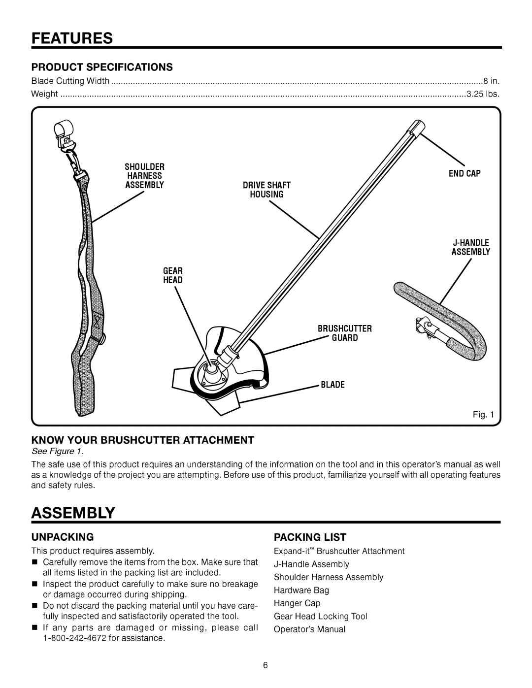 Ryobi UT15702B manual Features, Assembly 