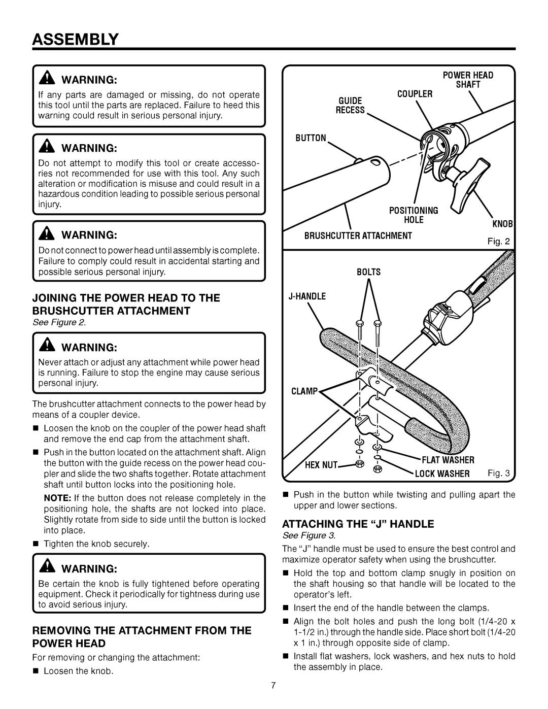 Ryobi UT15702B manual Joining the Power Head to the Brushcutter Attachment, Removing the Attachment from the Power Head 