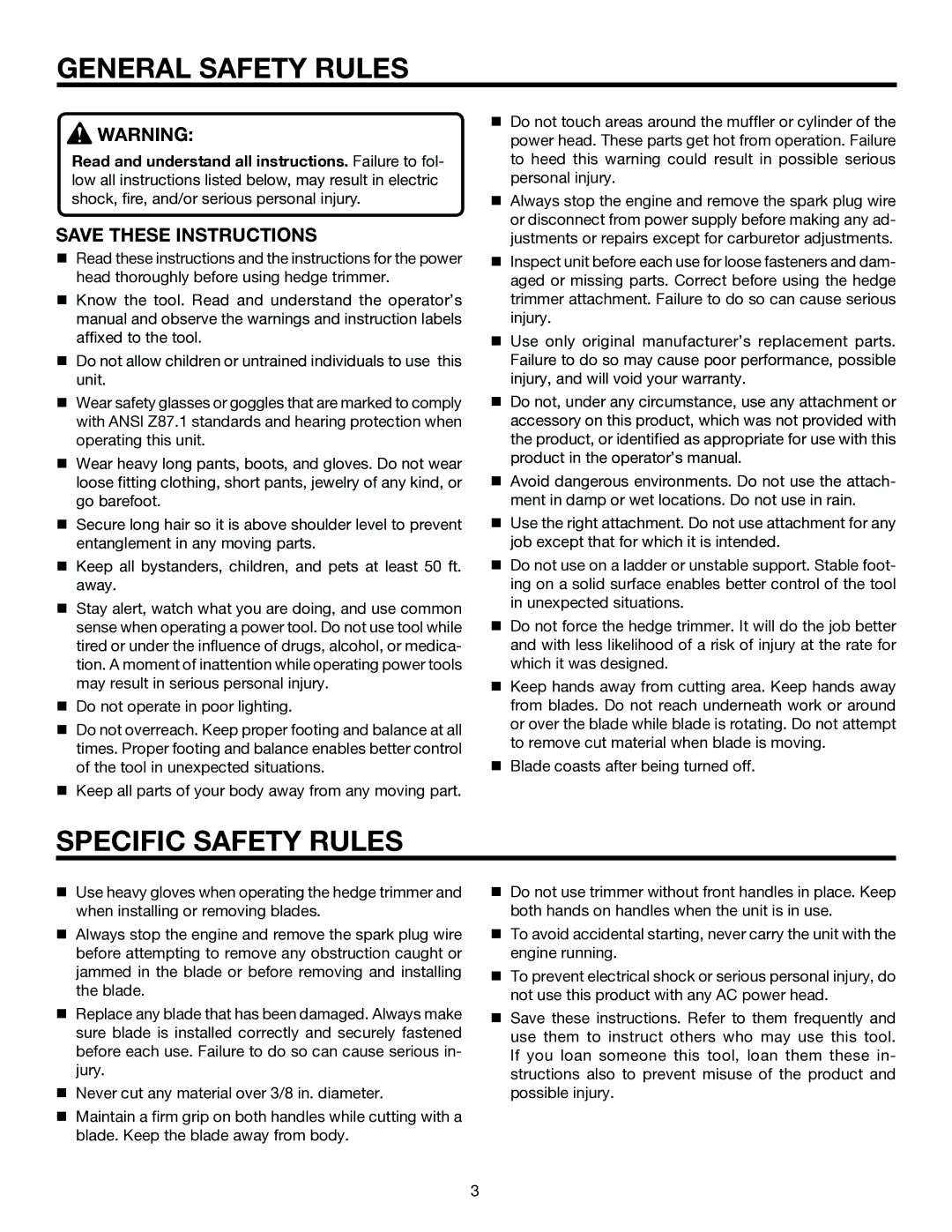 Ryobi UT15703A manual General Safety Rules, Specific Safety Rules 