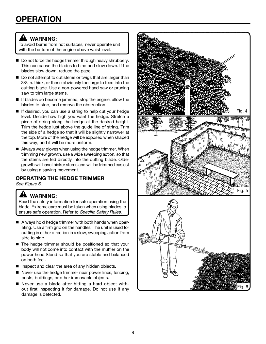 Ryobi UT15703A manual Operating the Hedge Trimmer 