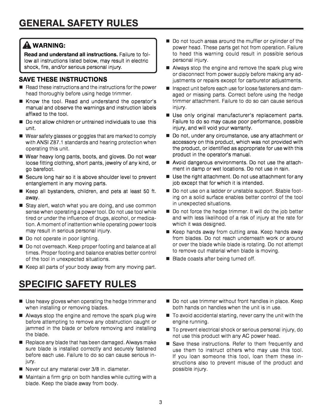 Ryobi UT15703A manual General Safety Rules, Specific Safety Rules, Save These Instructions 