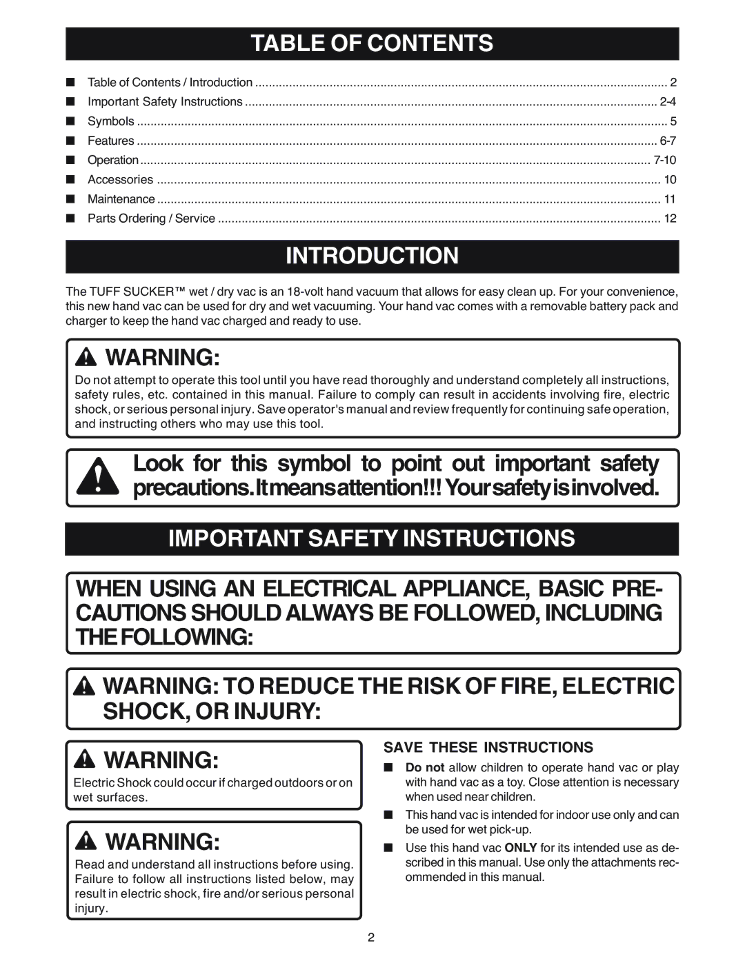 Ryobi VC180 manual Introduction, Important Safety Instructions 