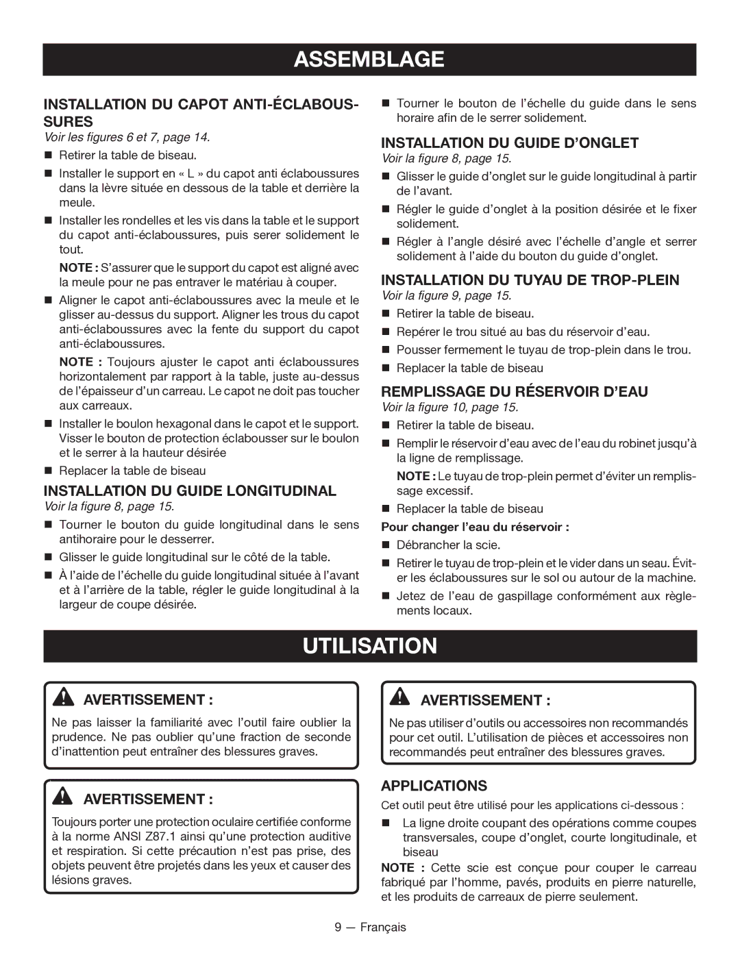 Ryobi WS7211 manuel dutilisation Utilisation 