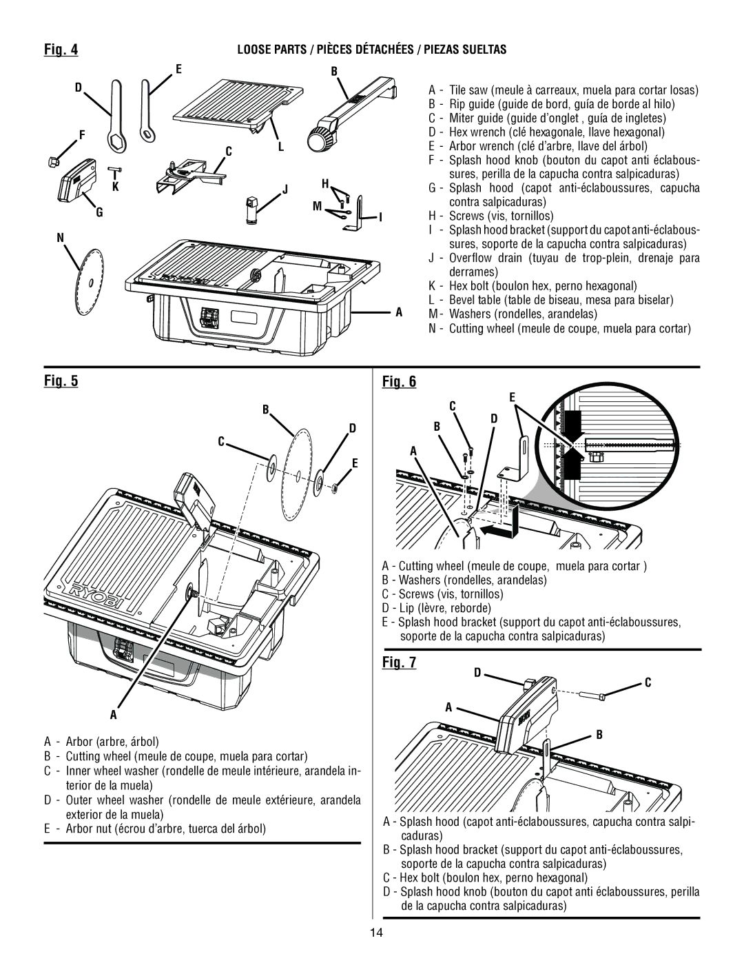 Ryobi WS7211 manuel dutilisation Loose Parts / Pièces Détachées / Piezas Sueltas, Arbor wrench clé d’arbre, llave del árbol 