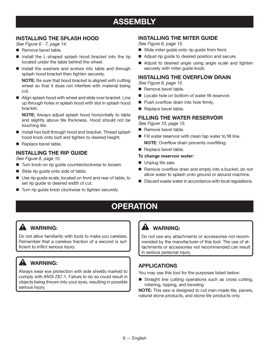 Ryobi WS7211 manuel dutilisation Operation 