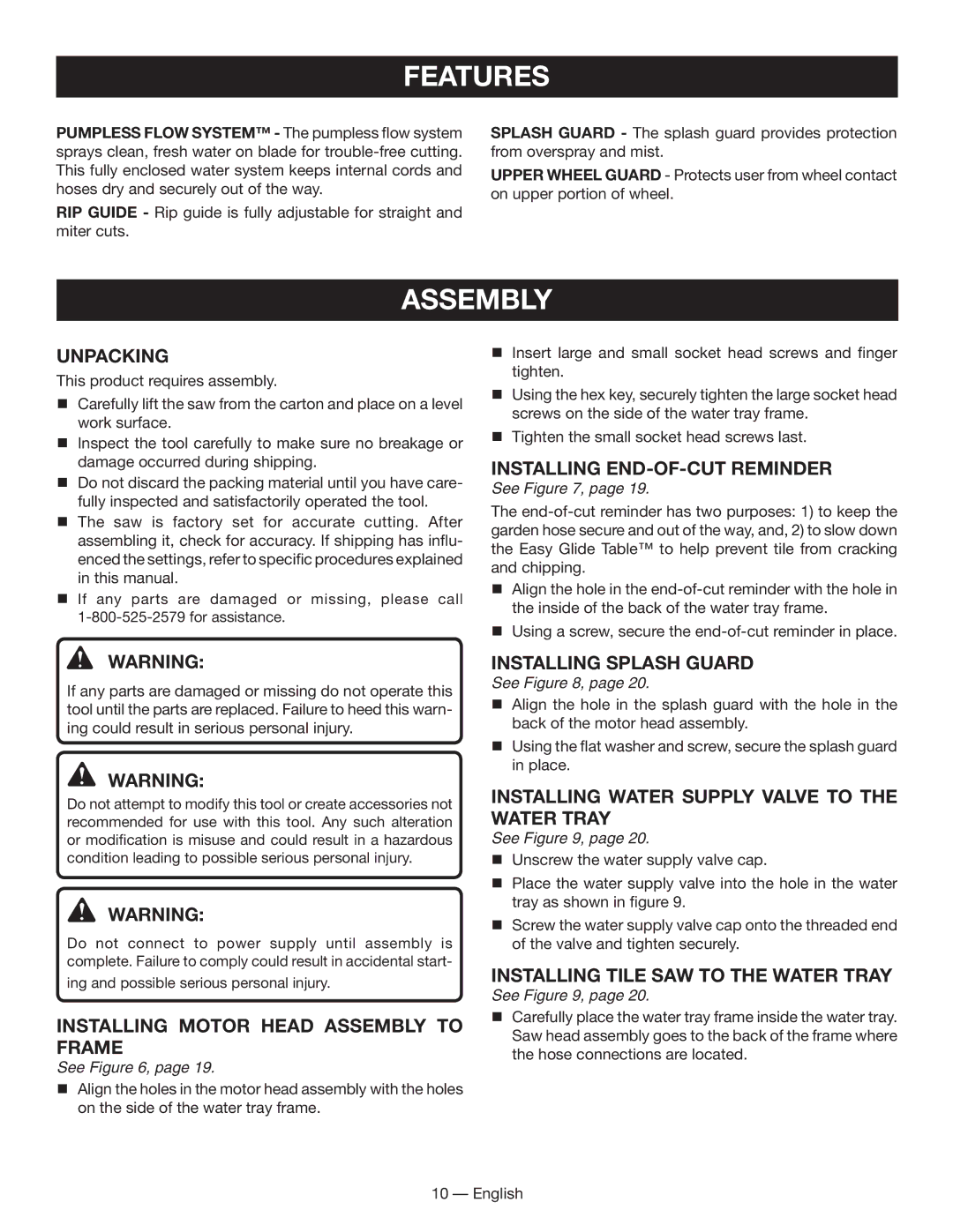 Ryobi WS730 manuel dutilisation Assembly, Unpacking 