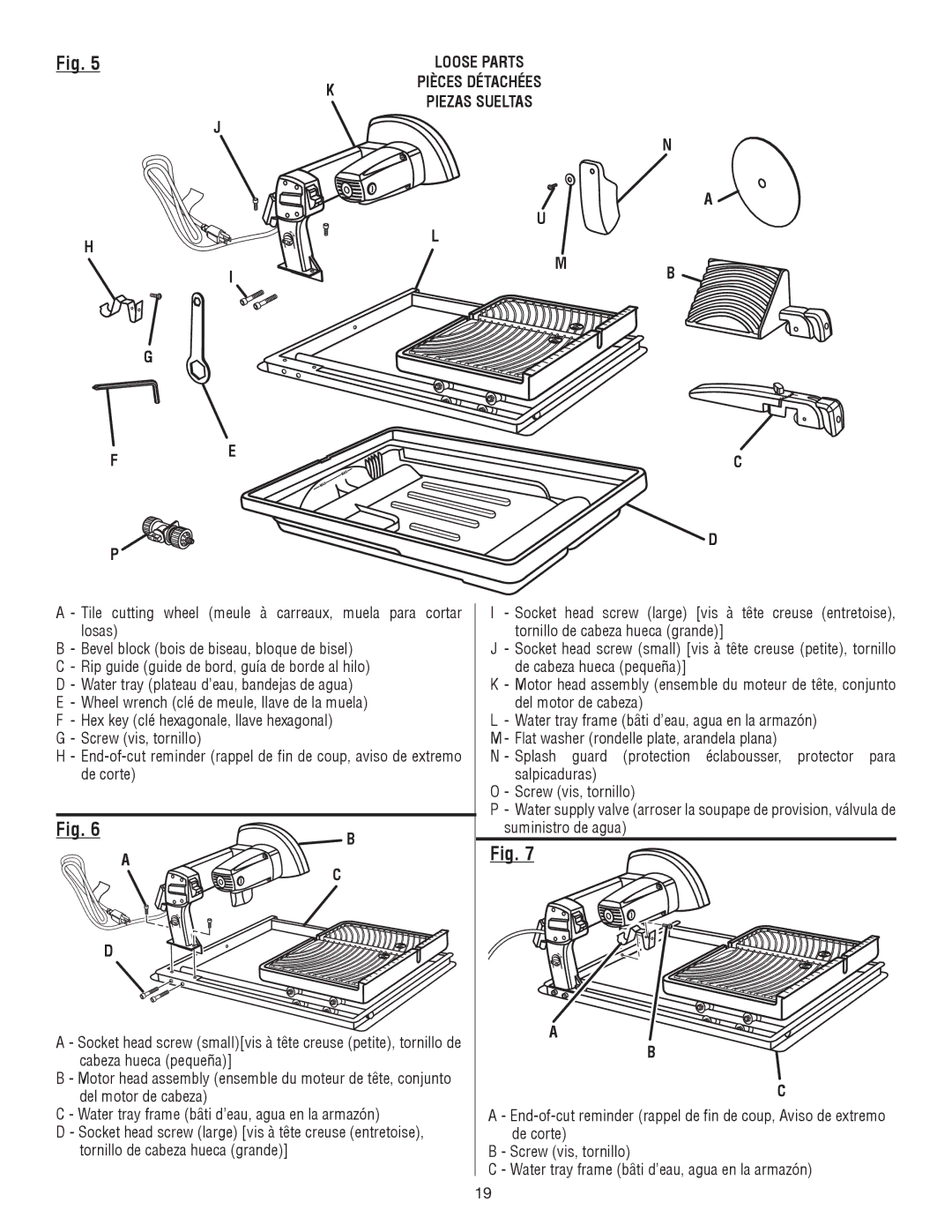 Ryobi WS730 manuel dutilisation Loose parts, Piezas sueltas 