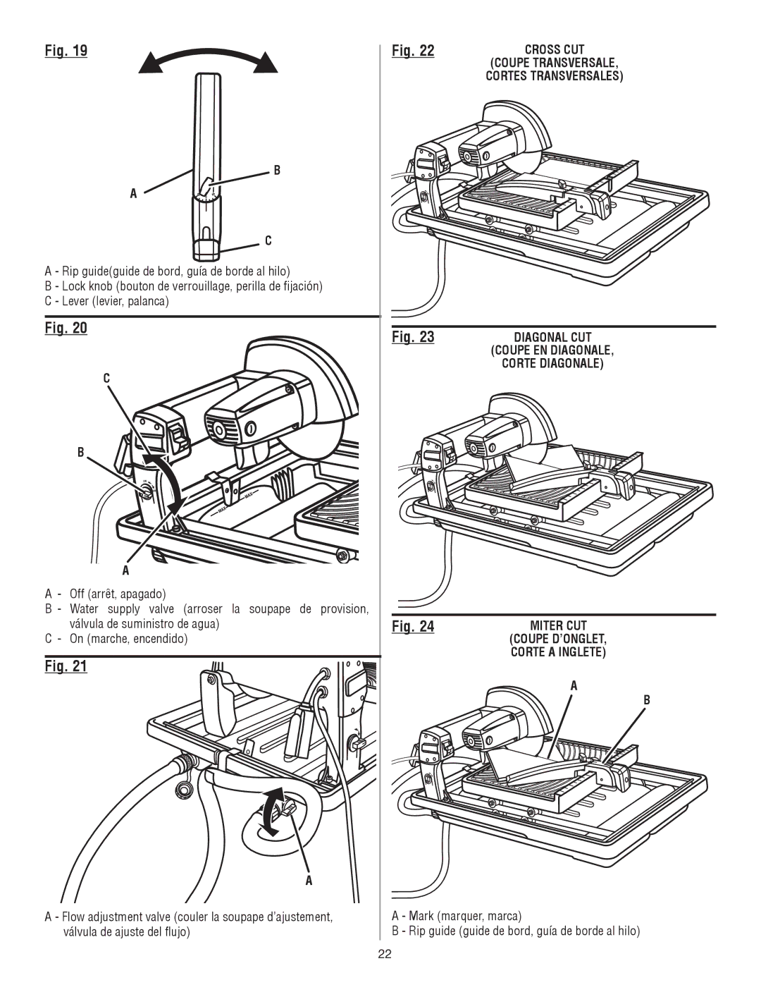 Ryobi WS730 Cross cut, Coupe transversale, Cortes transversales, Corte diagonale, Coupe d’onglet, Corte a inglete 