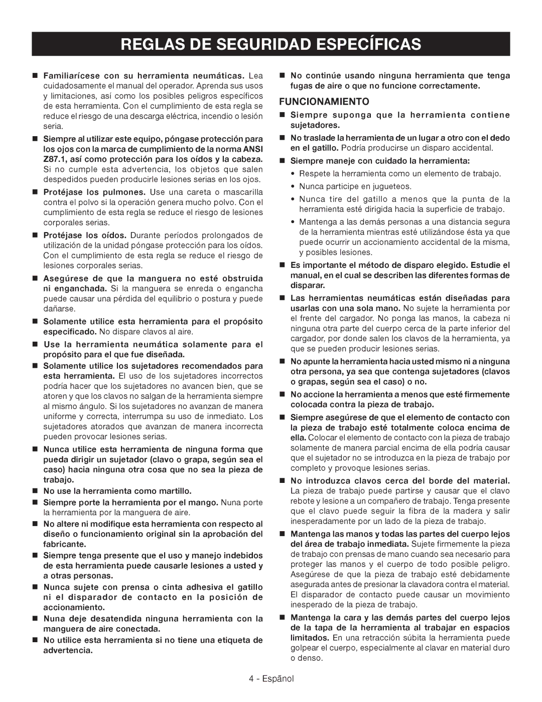 Ryobi YN200BND Reglas DE Seguridad Específicas,  Siempre suponga que la herramienta contiene sujetadores 