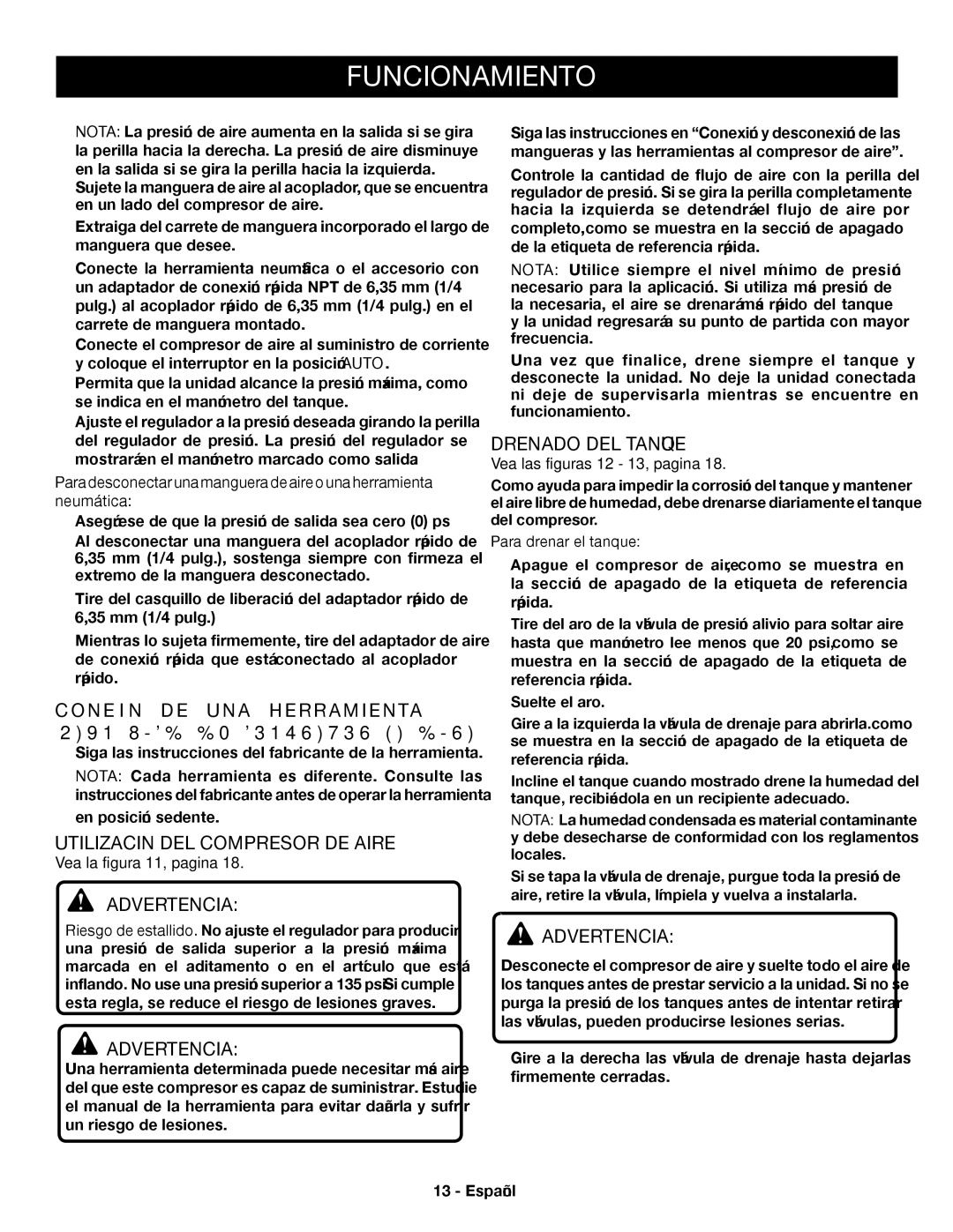 Ryobi YN301PL1 Conexión DE UNA Herramienta Neumática AL Compresor DE Aire, Utilización DEL Compresor DE Aire 