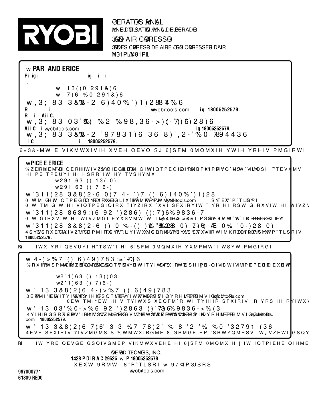 Ryobi manuel dutilisation YN301PL / YN301PL1, Manuel D’UTILISATION / Manual DEL Operador, ONE World TECHNOLOGIES, INC 