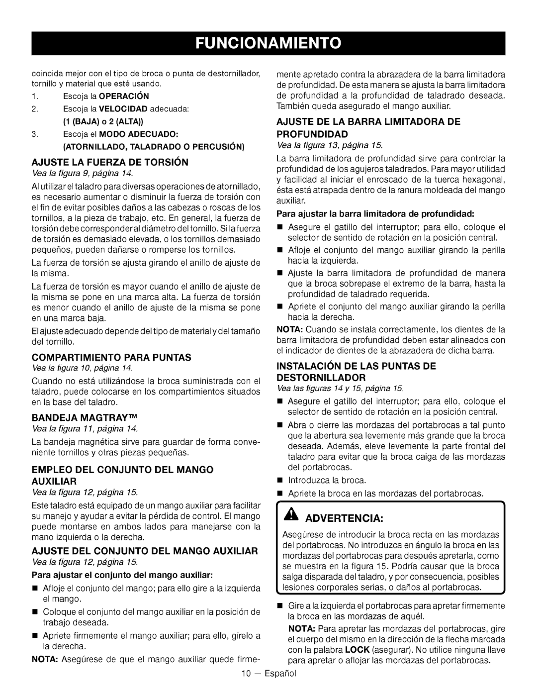 Ryobi ZRP212, P212G manuel dutilisation Ajuste LA Fuerza DE Torsión, Compartimiento Para Puntas, Bandeja Magtray 