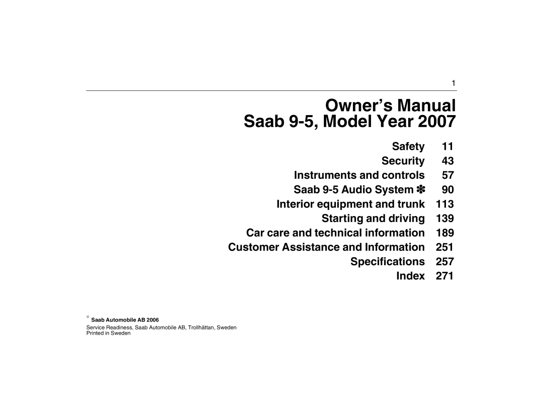 Saab 2007 owner manual Saab 9-5, Model Year 