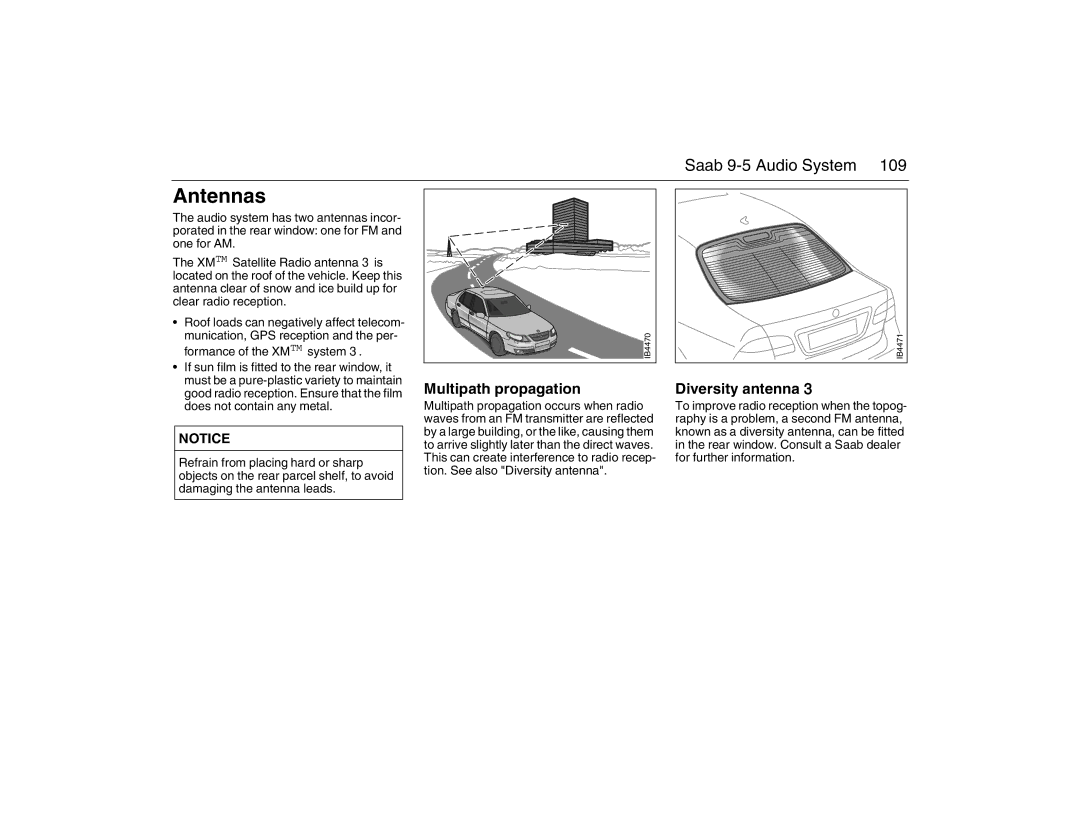 Saab 2007 owner manual Antennas, Multipath propagation, Diversity antenna 