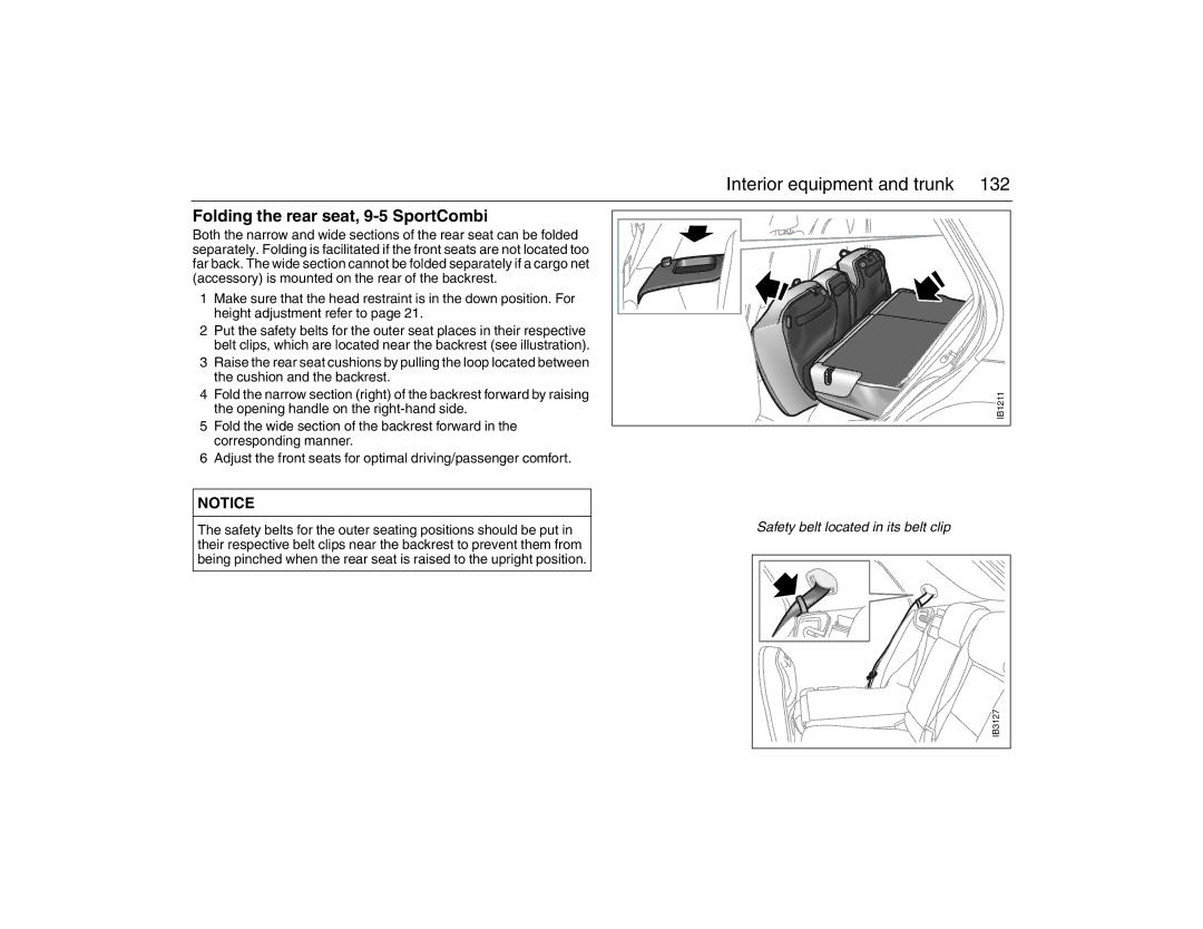 Saab 2007 owner manual Folding the rear seat, 9-5 SportCombi, Opening handle on the right-hand side 