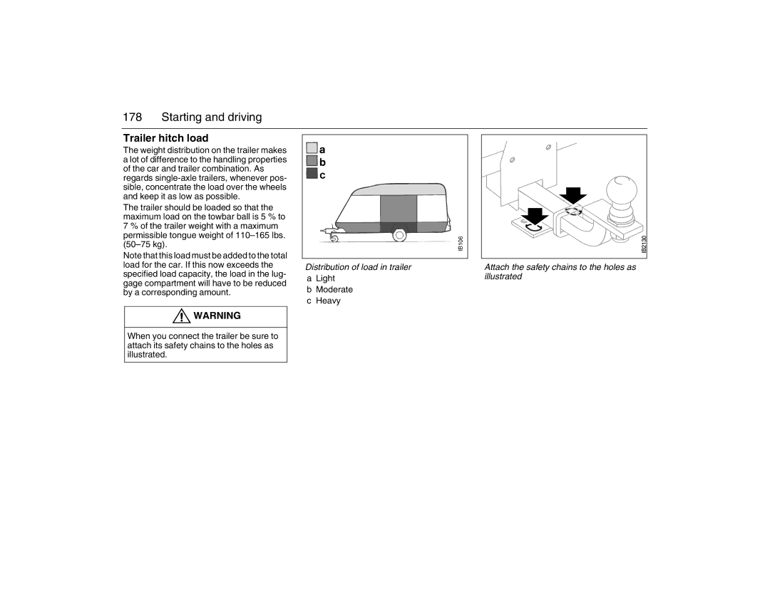 Saab 2007 owner manual Trailer hitch load, Distribution of load in trailer, Light Moderate Heavy 