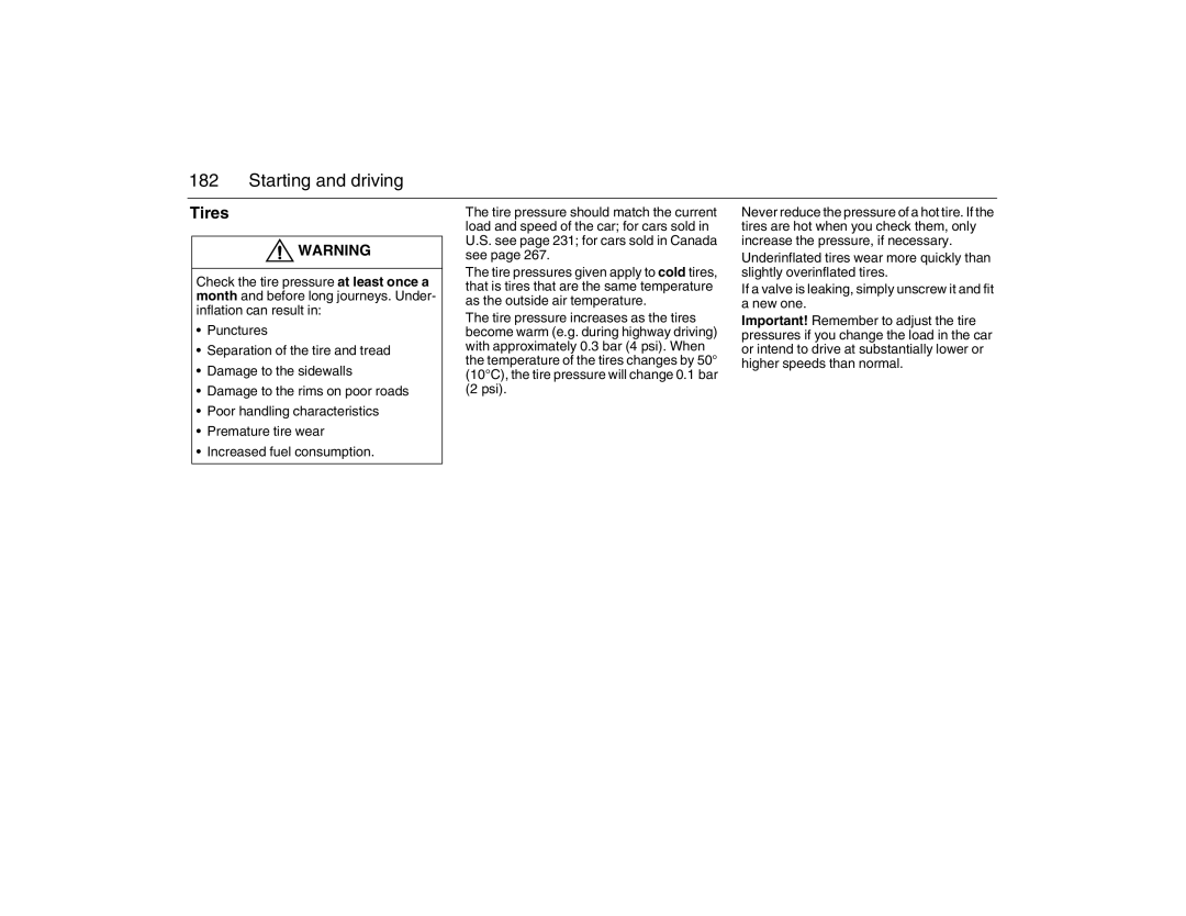 Saab 2007 owner manual Tires 