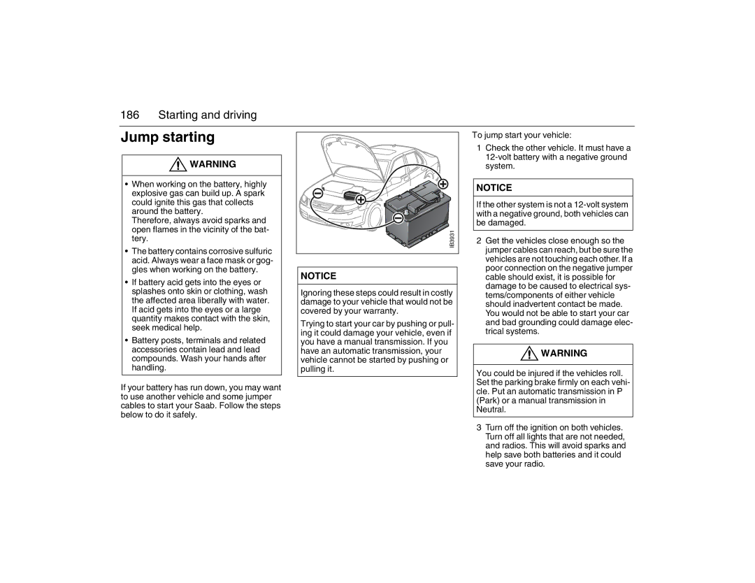 Saab 2007 owner manual Jump starting 