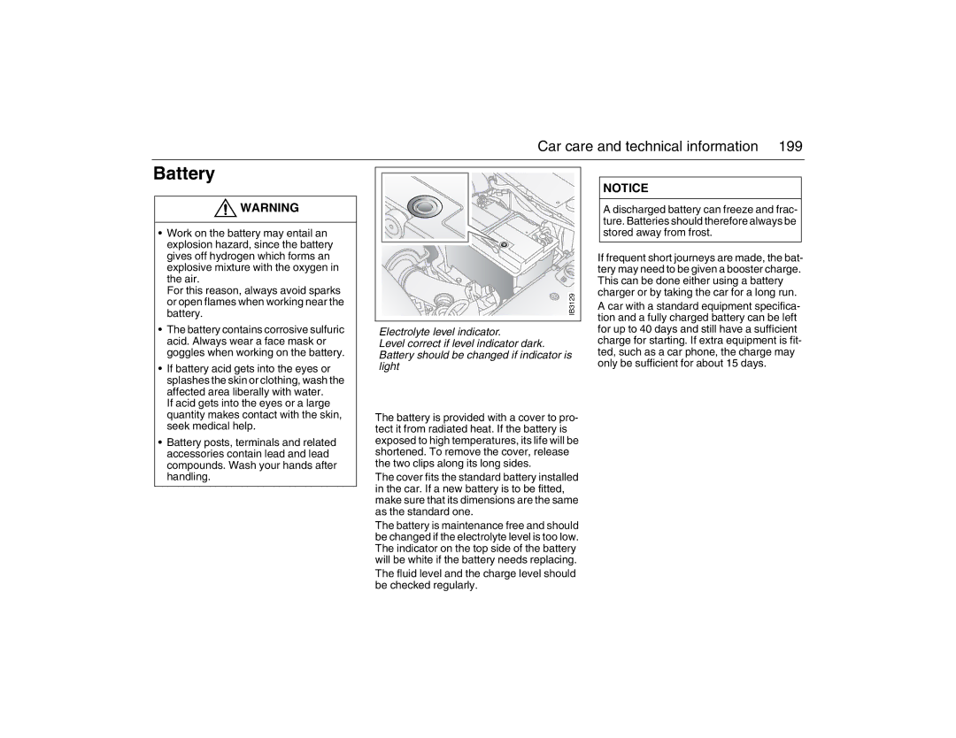 Saab 2007 owner manual Battery 